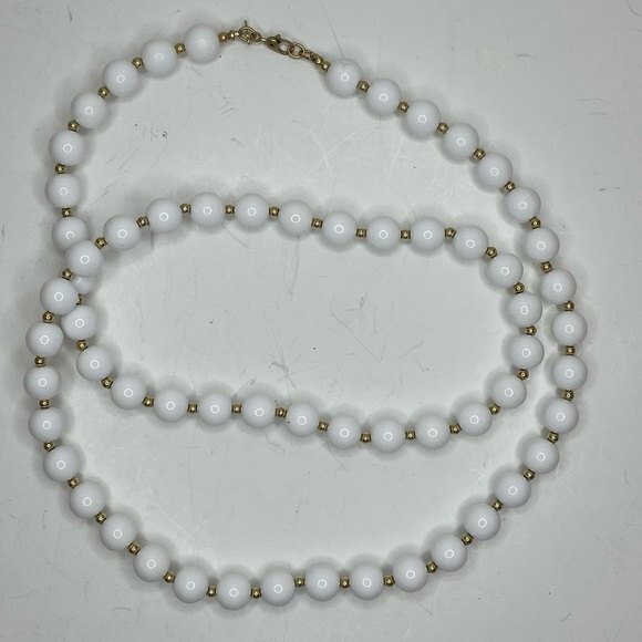 Monet Necklace White and Gold Beads - Picture 1 of 4